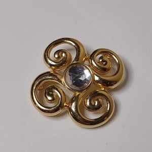 Decorative Gold Tone Metal Brooch With Plastic Stone